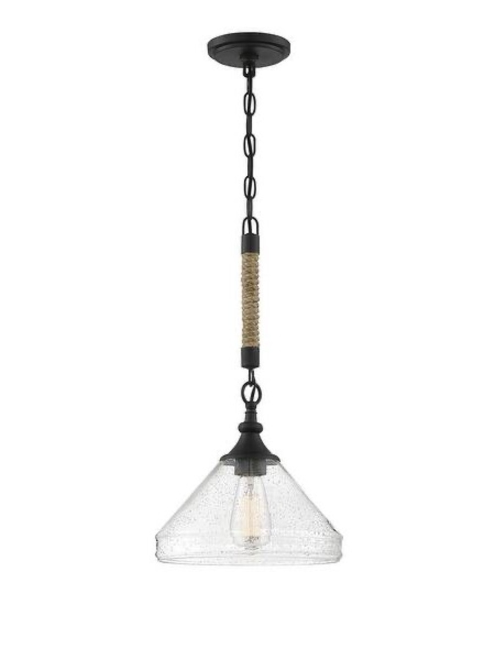 Clear Seeded Glass Pendant Light with Rope Accent - Black